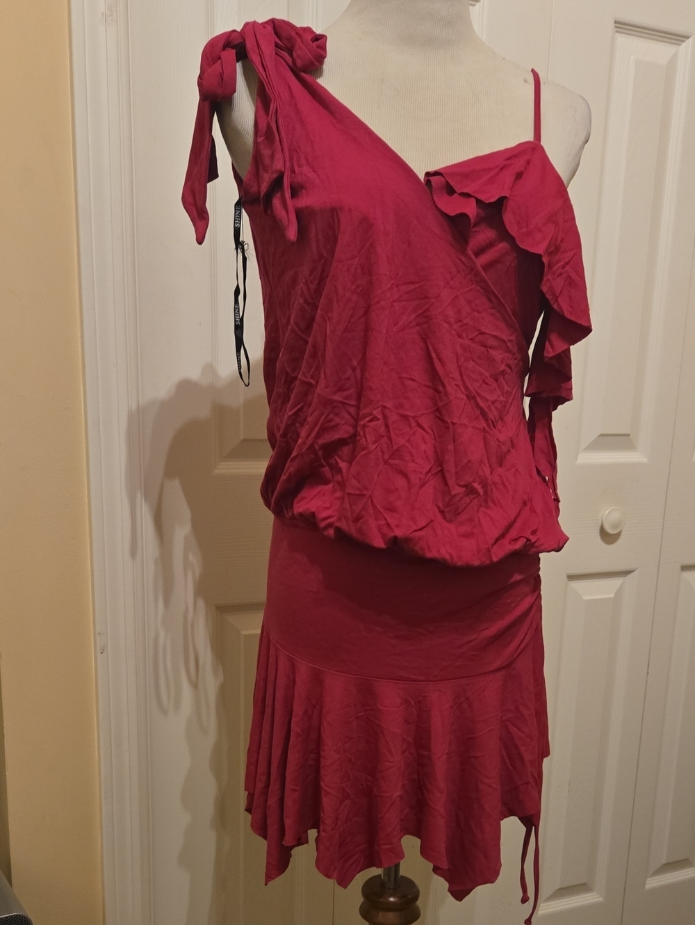NWOT SHINE Women's Fuchsia One-Shoulder Ruffle Dress SZ S/M
